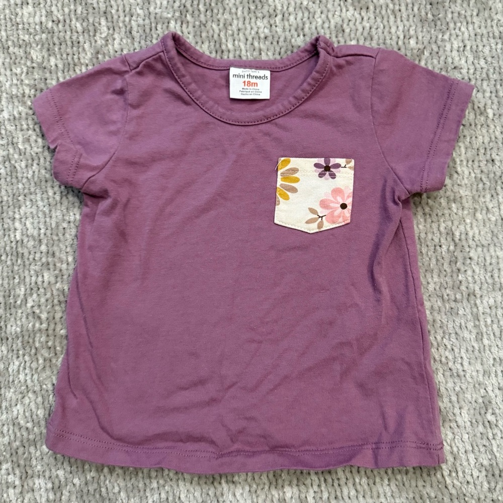 Mini Threads Toddler Tee 18M Purple Floral Pocket Short Sleeve Top